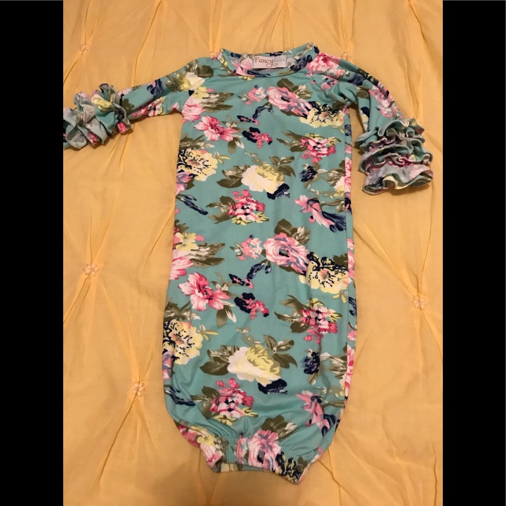 Adorable 0-3 Month Gown with floral ruffles